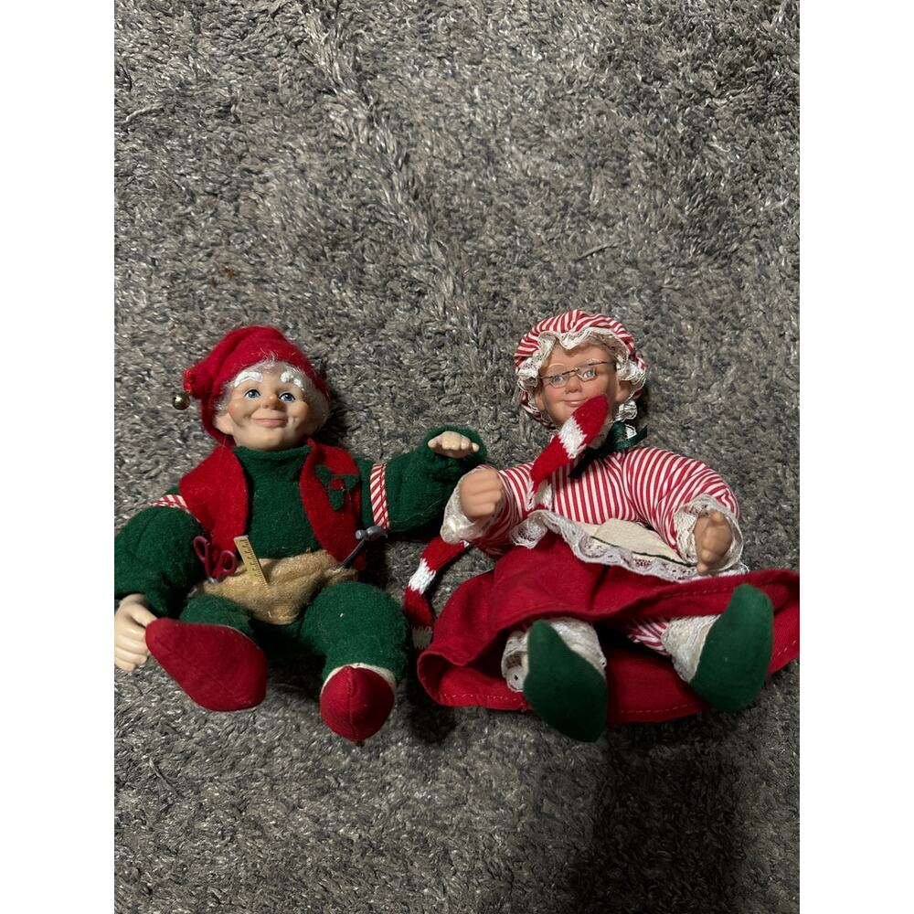 Christmas Elf 1998 By Holiday Creations Poseable 9” and Poseable Mrs‎ Clause